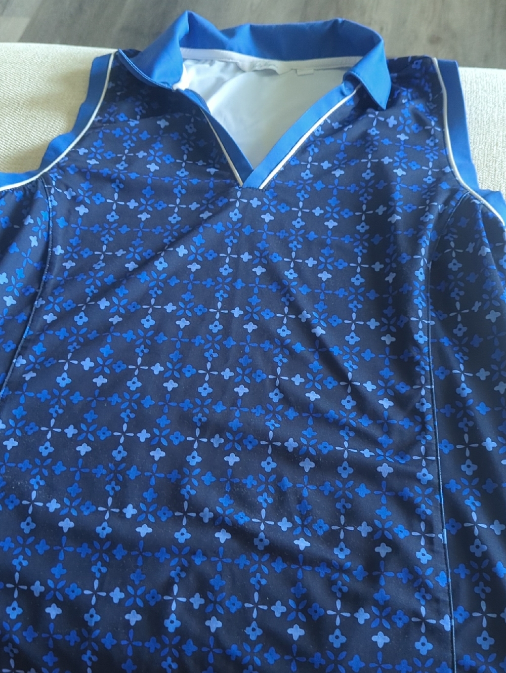 Lady Hagen Blue Patterned Sleeveless Polo Top